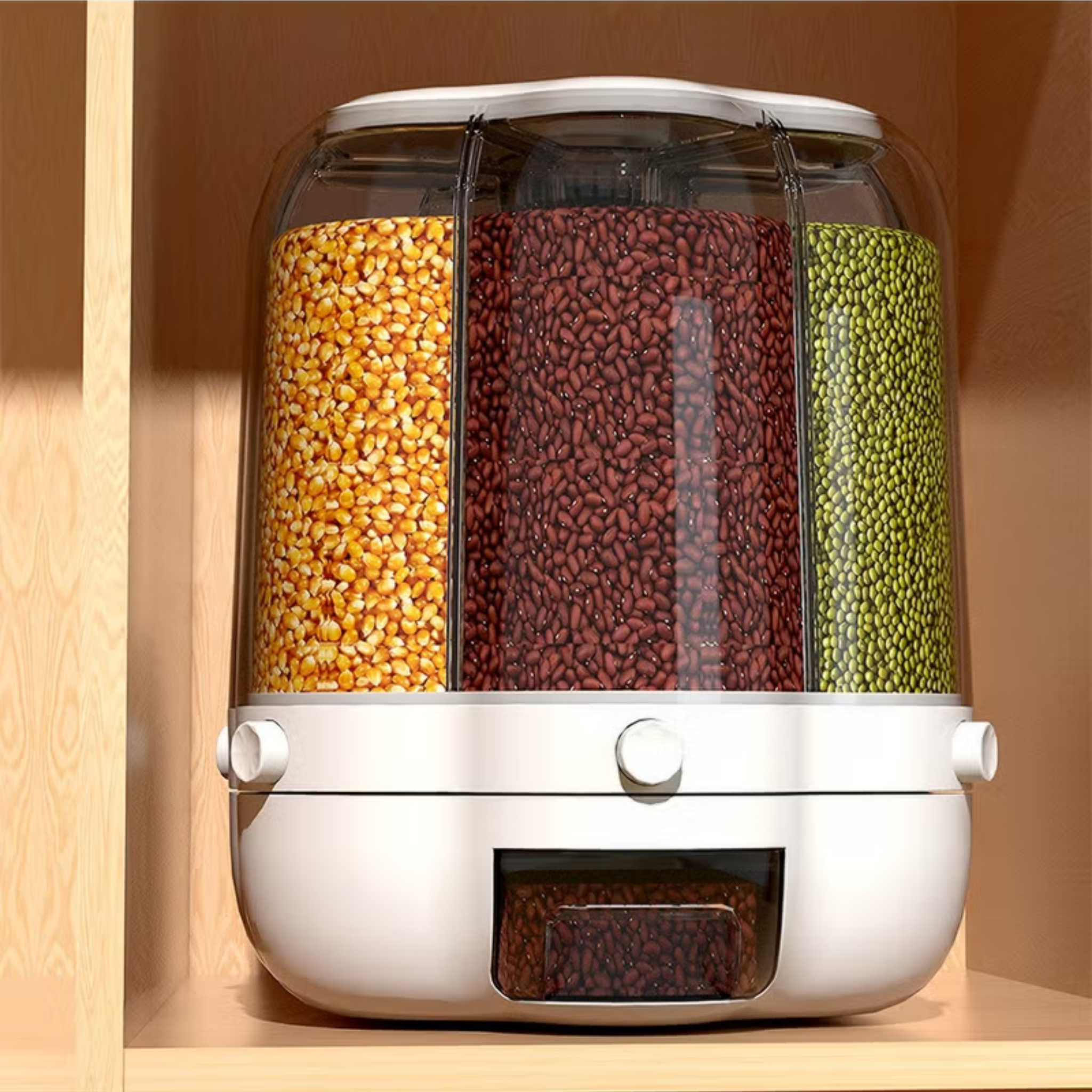 360 Degree Rotating Cereal Dispenser (العبارة العربية هي: موزّع حبوب دوّار بزاوية 360 درجة.)